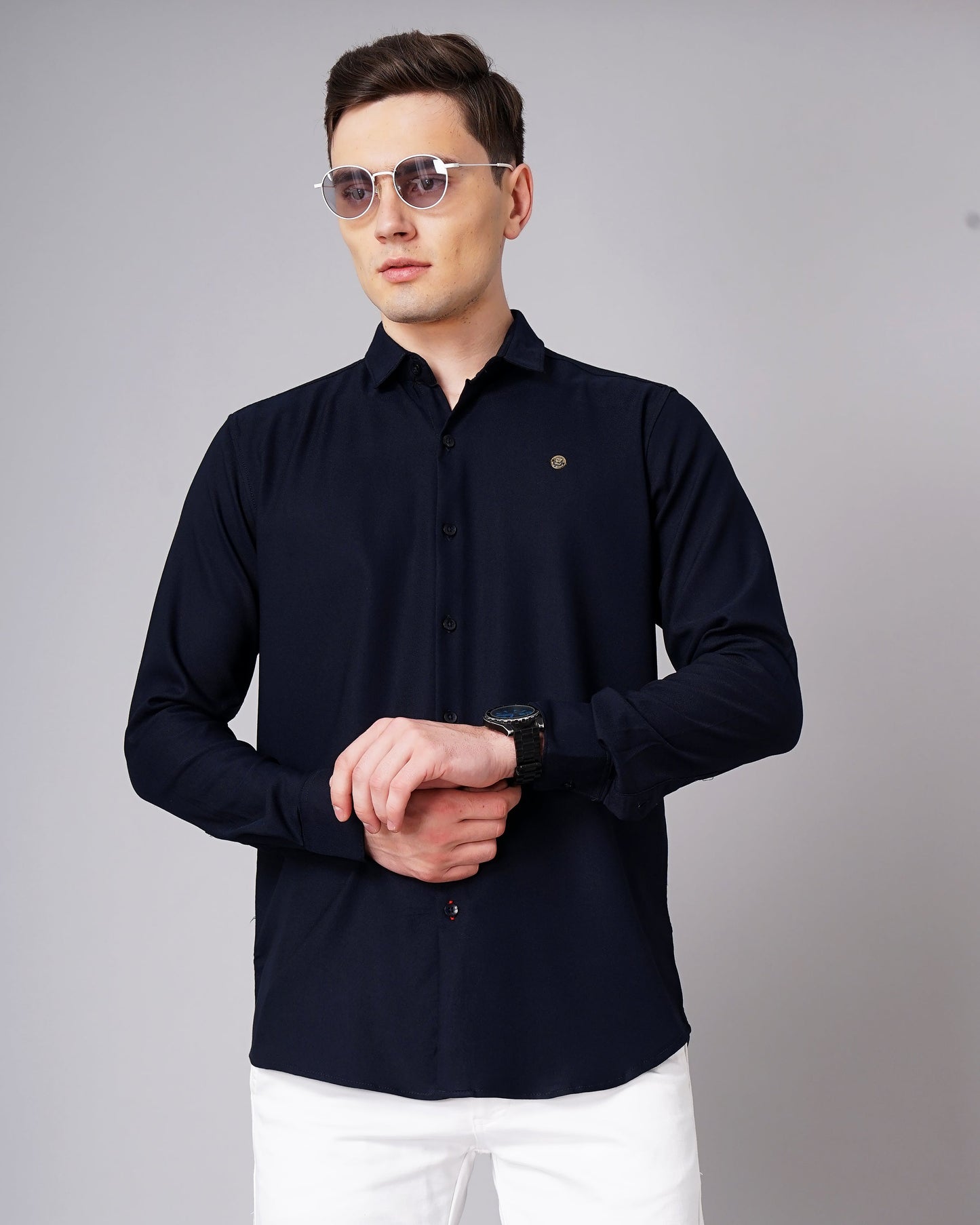 Solid Stretch Navy Shirt