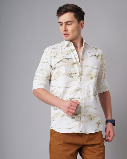 Surf Print White-Yellow Shirt