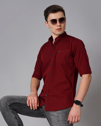 Button Mandarin Red Solid Shirt