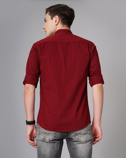 Button Mandarin Red Solid Shirt