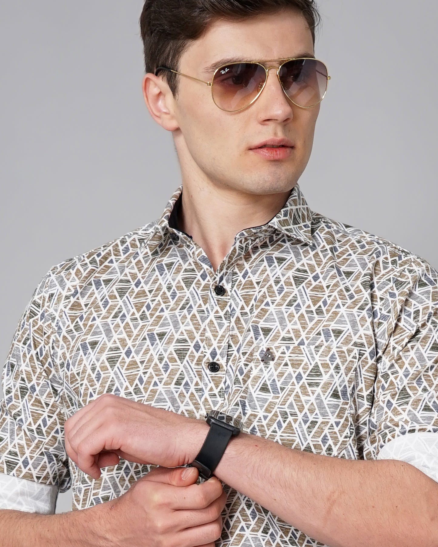 Rhombus Brown Printed Shirt