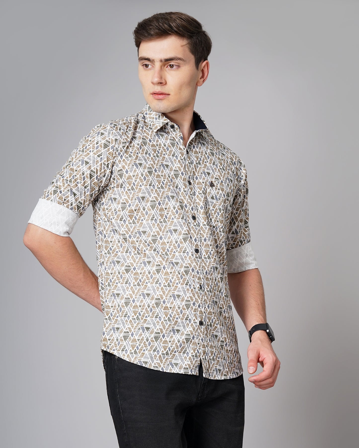 Rhombus Brown Printed Shirt