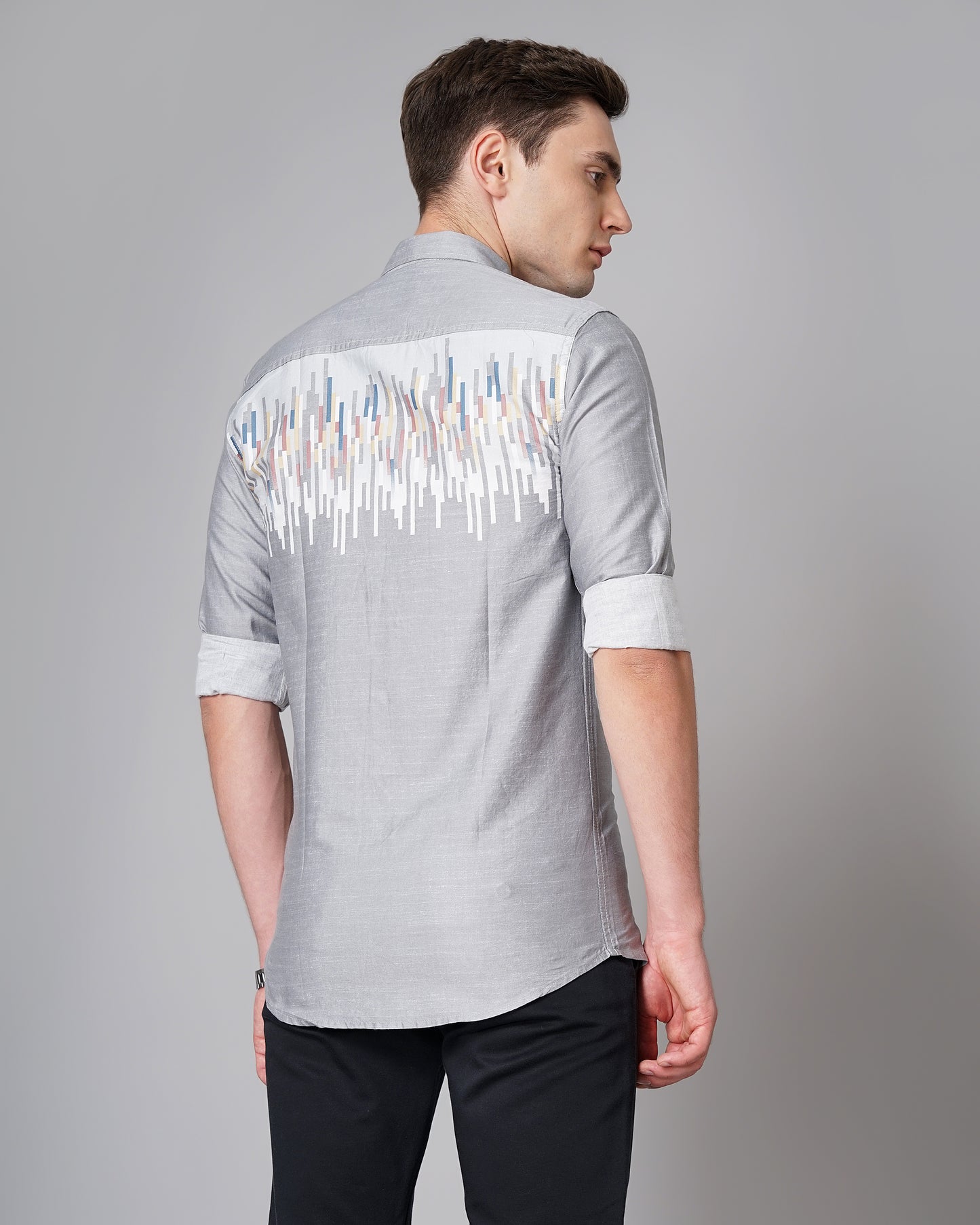 Line Panel Grey Printed Shirt