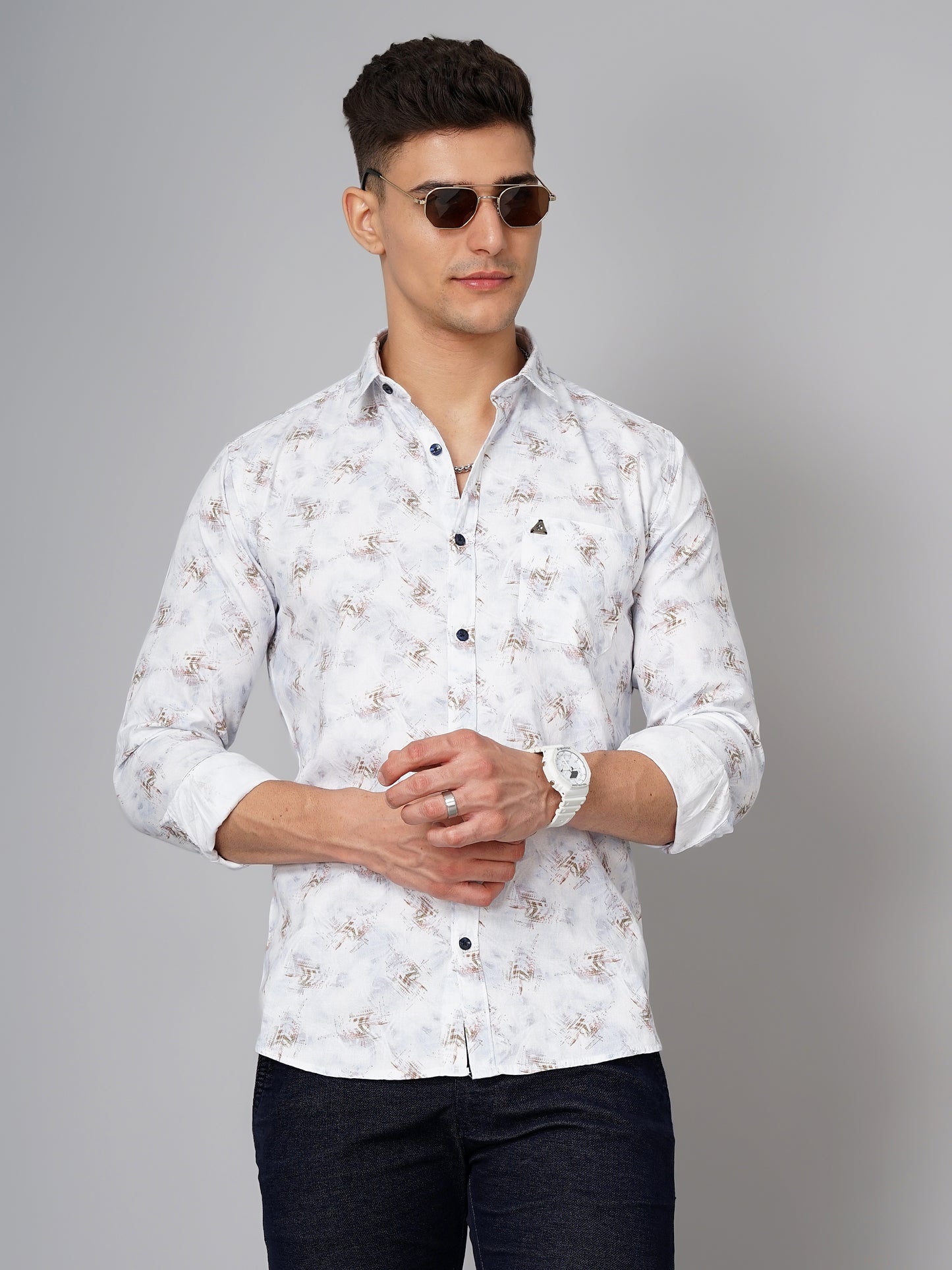 Abstract White-Blue Printed Shirt