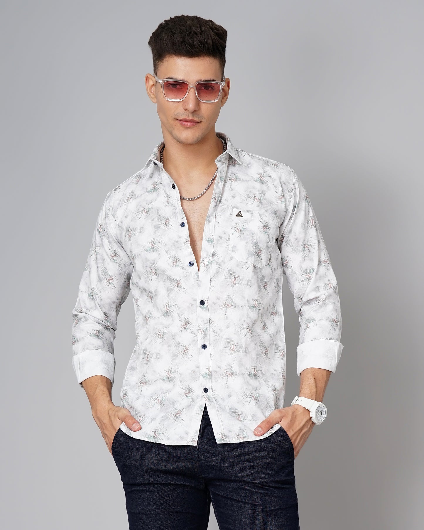 Abstract White-Blue Printed Shirt