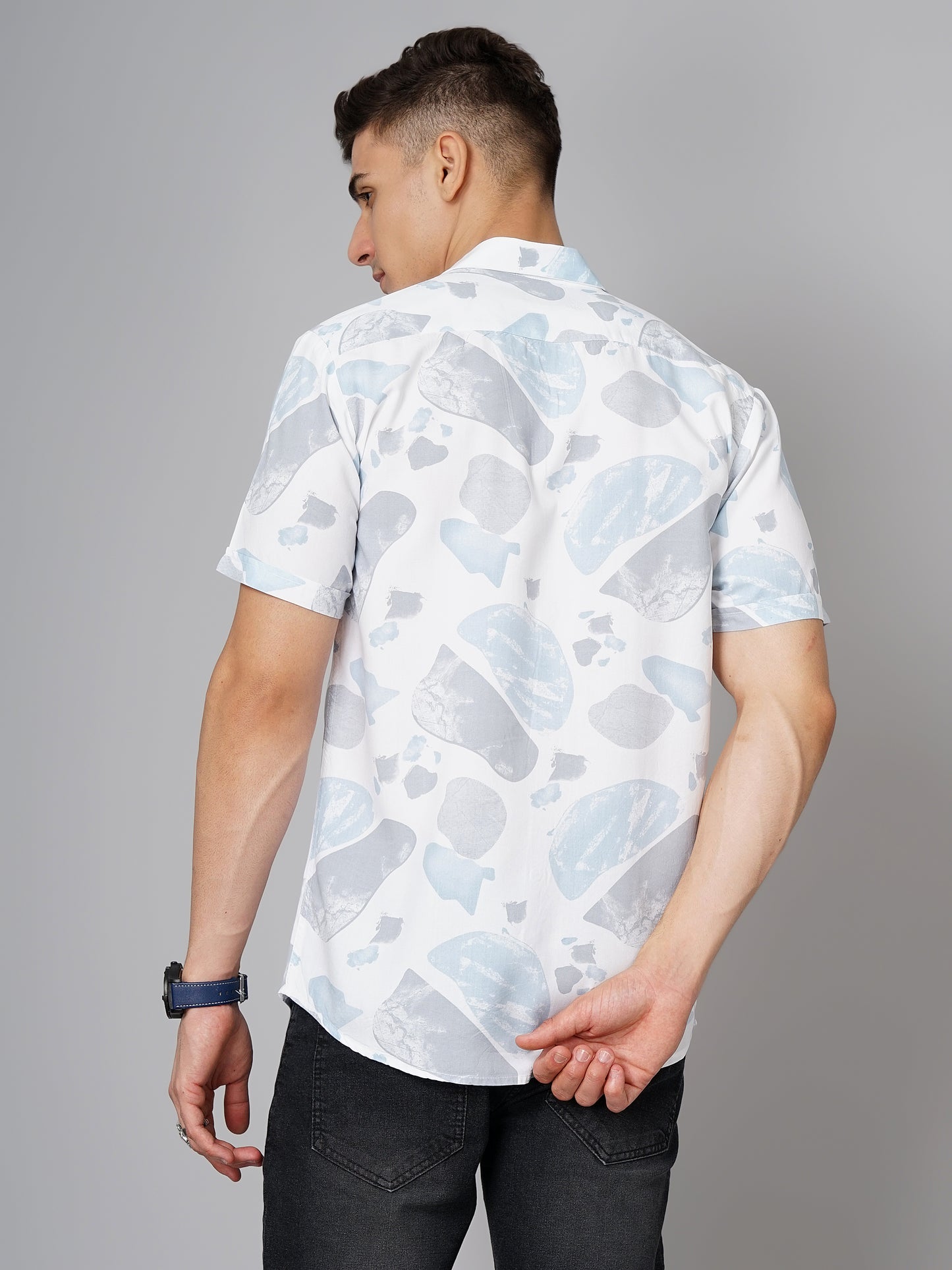 Abs Printed White Blue Shirt