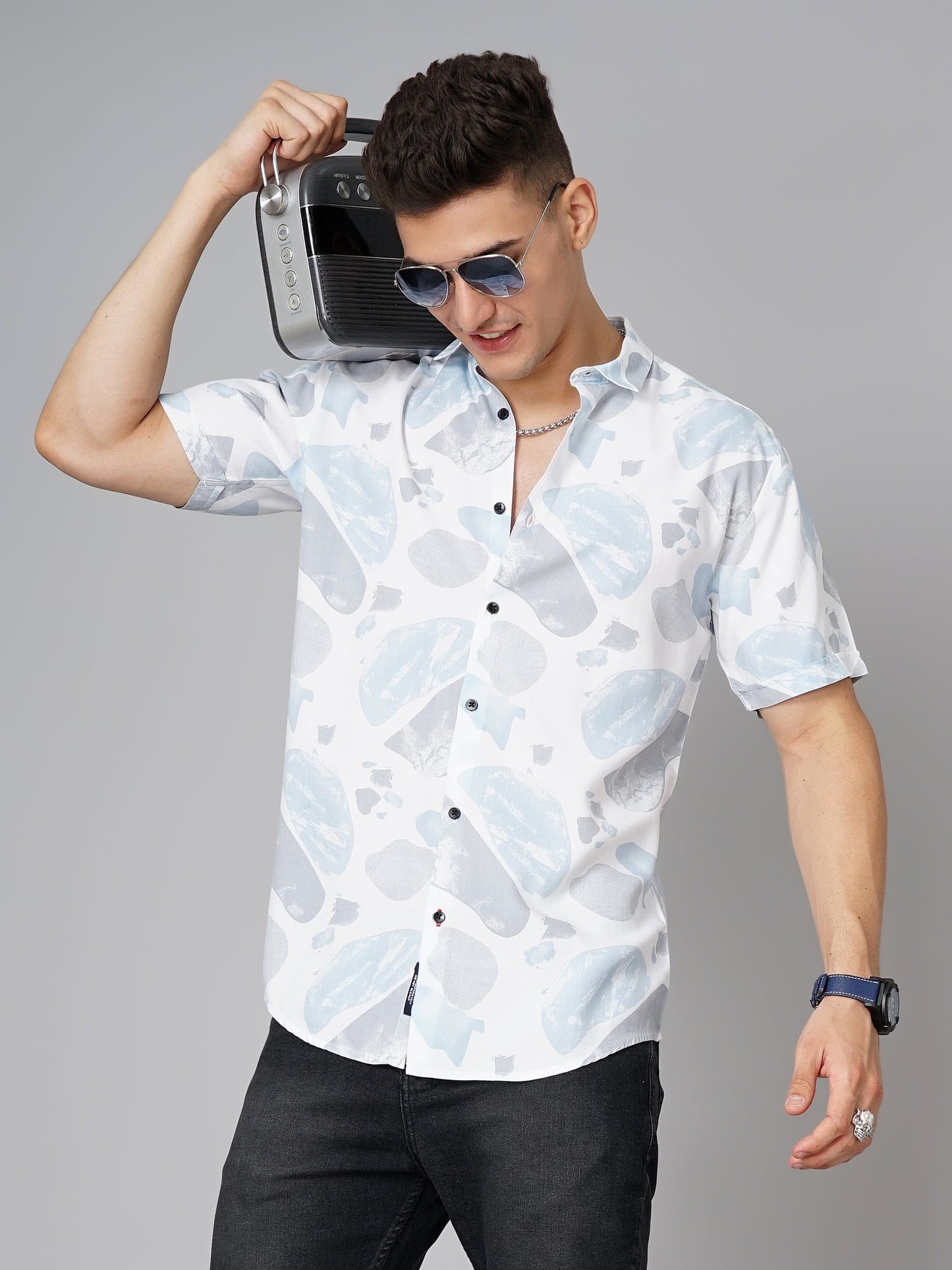 Abs Printed White Blue Shirt