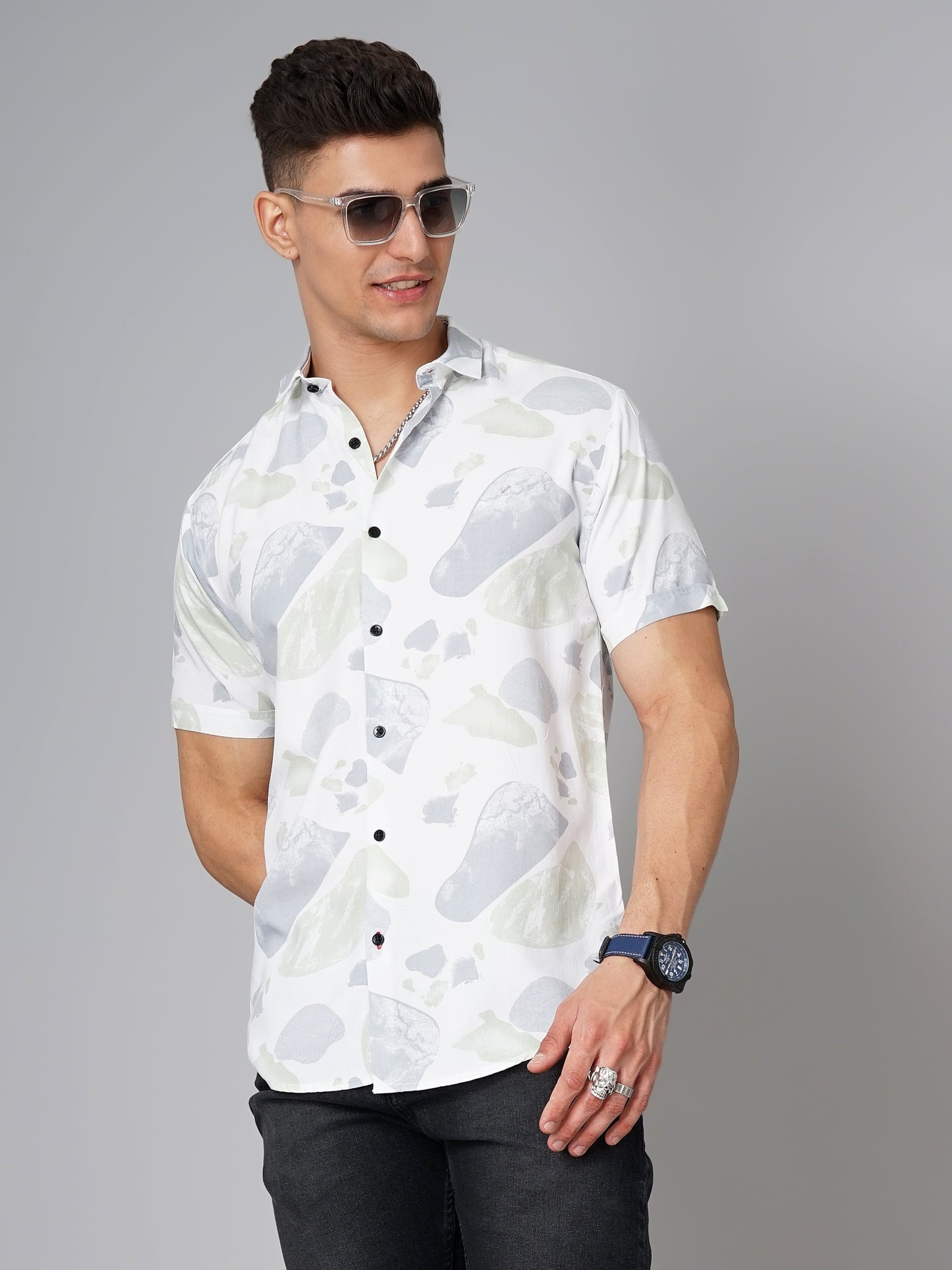 Abs Printed White Green Shirt