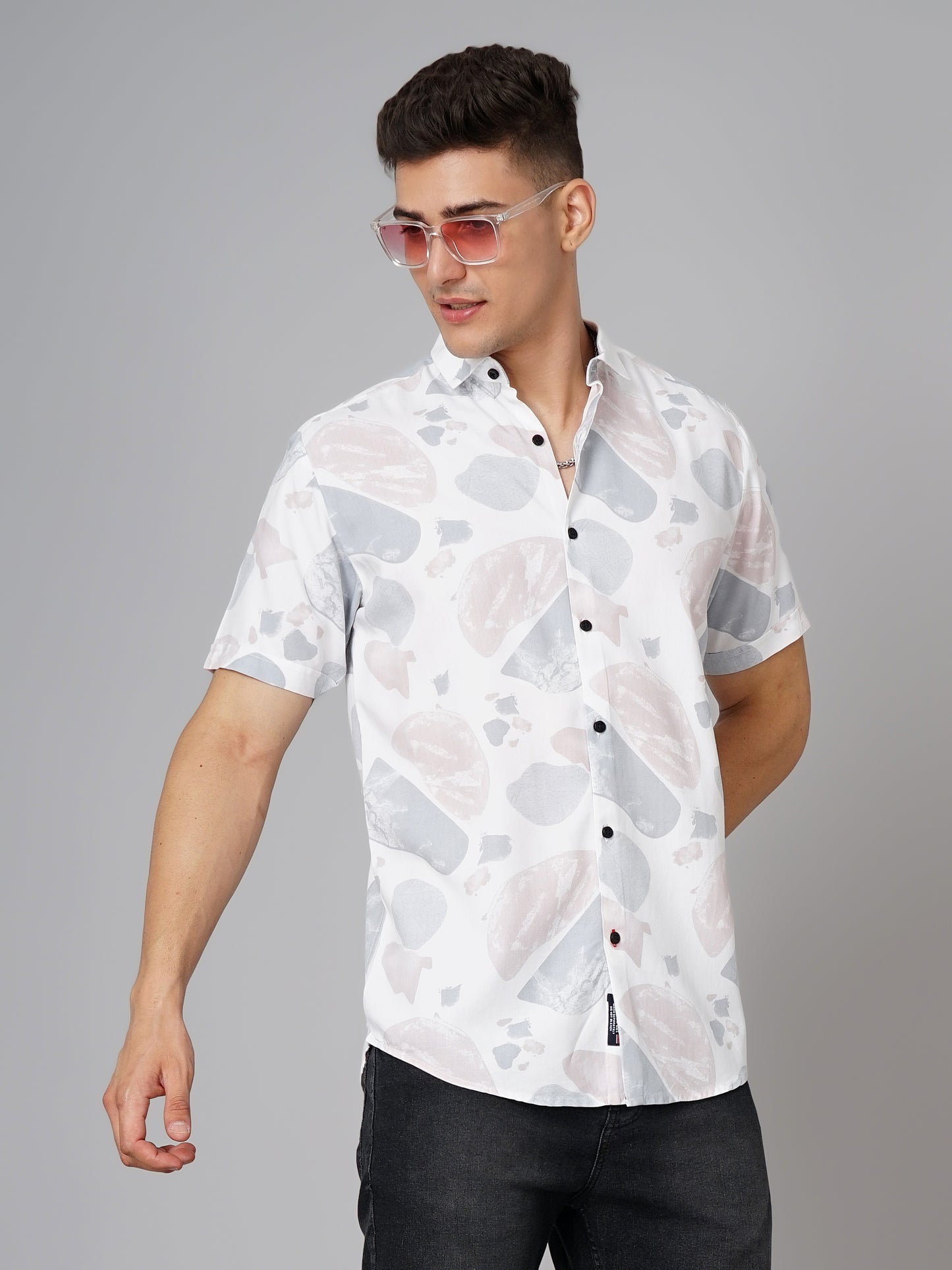 Abs Printed White Pink Shirt