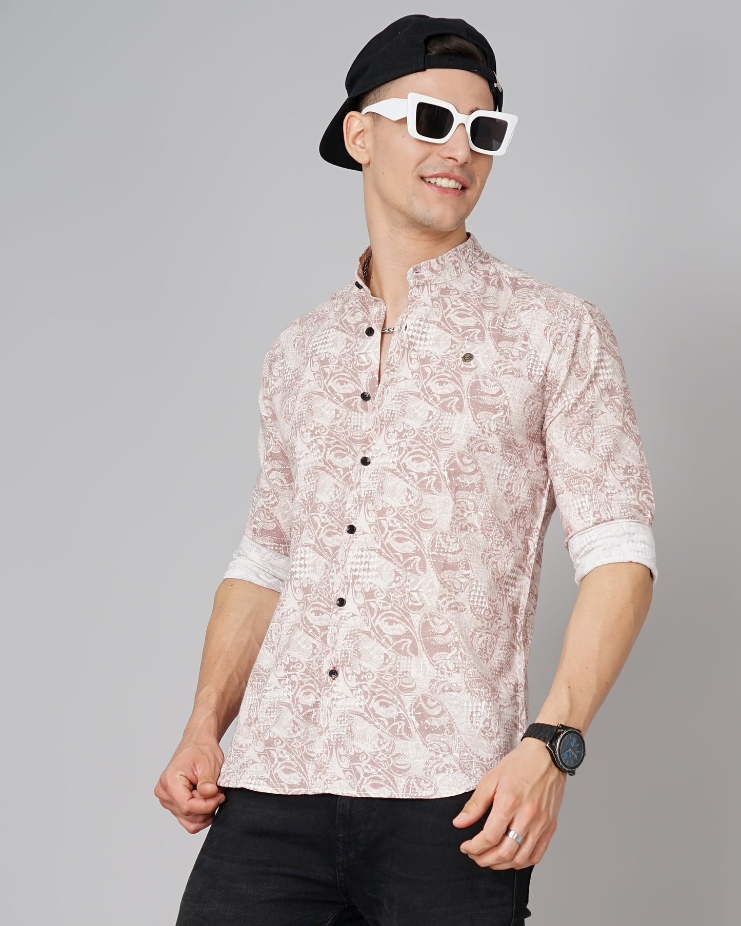 Floral Brown Linen Shirt