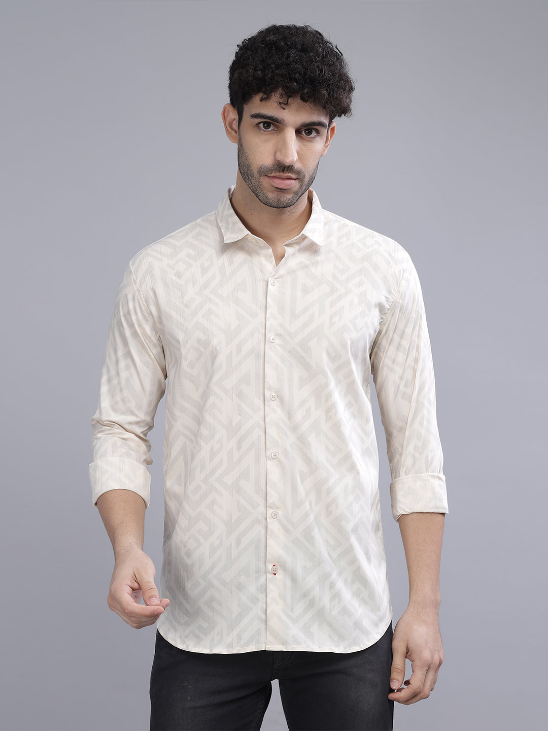 Gusset Cream Geometric Shirt