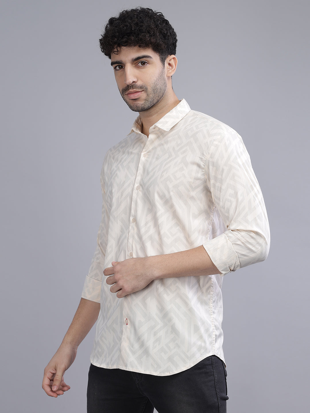 Gusset Cream Geometric Shirt