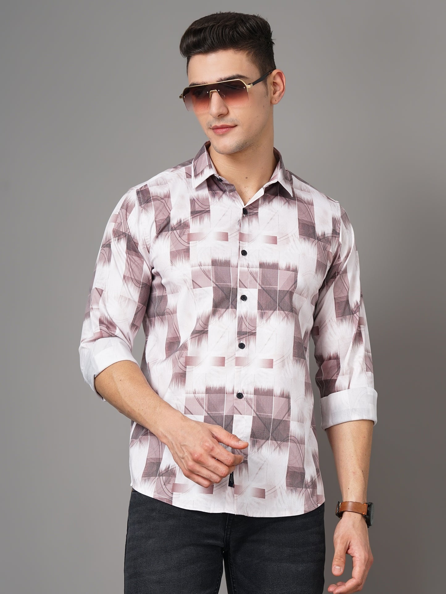 Minsk White-Brown Printed Shirt