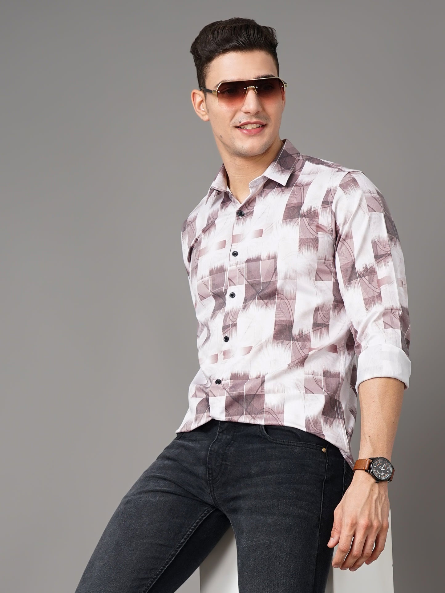 Minsk White-Brown Printed Shirt