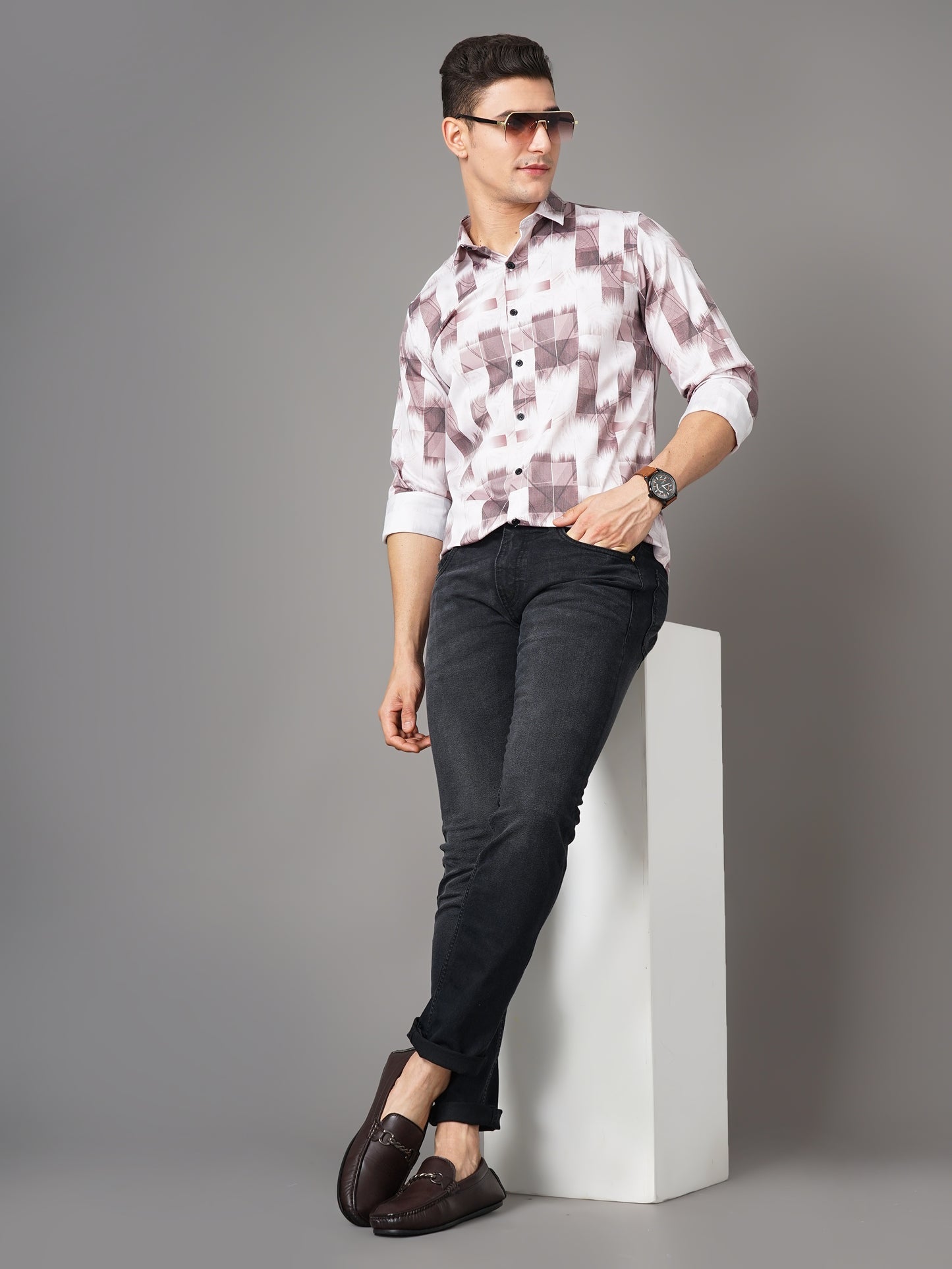 Minsk White-Brown Printed Shirt