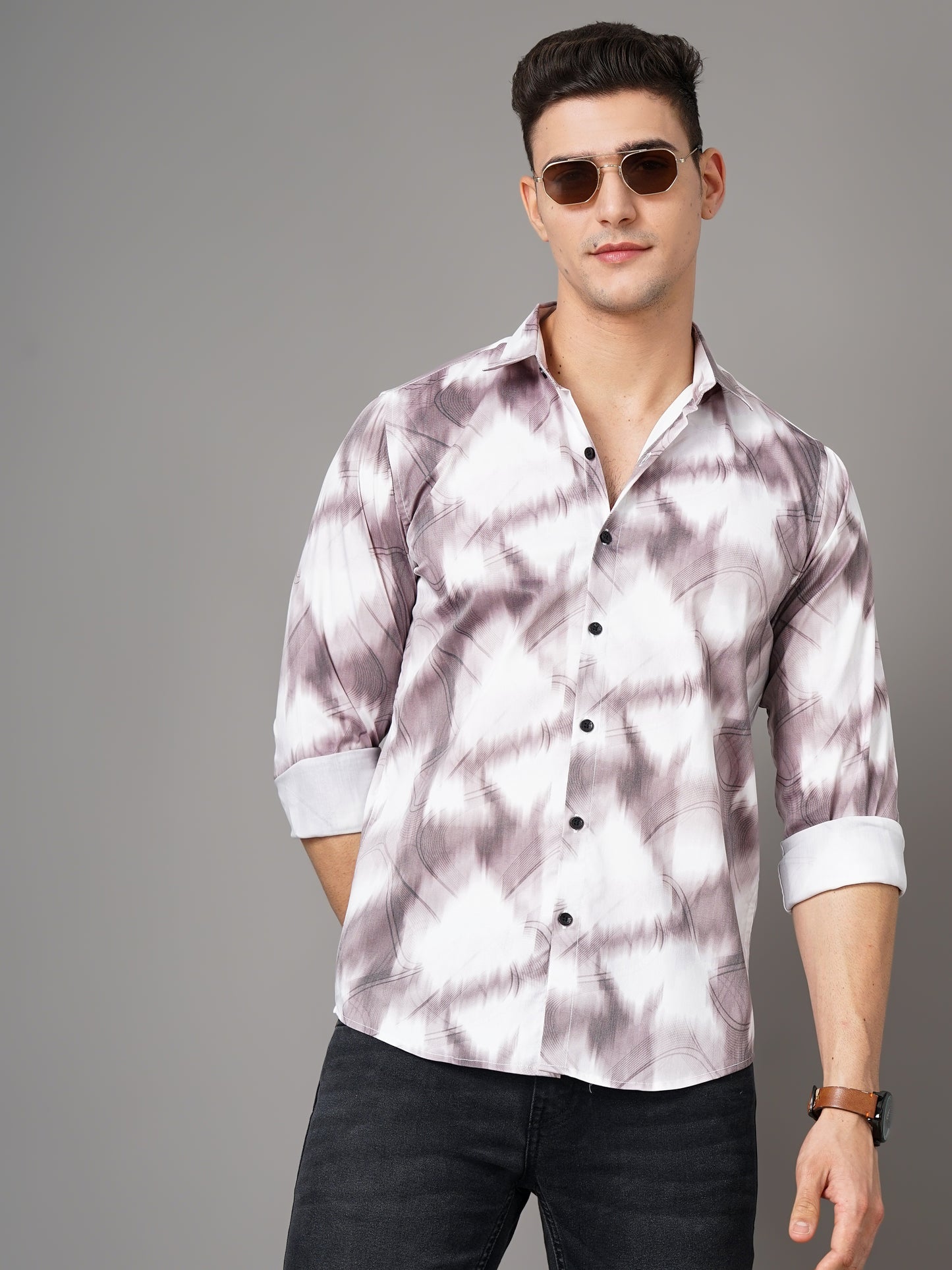 Swirl White-Brown Printed Shirt