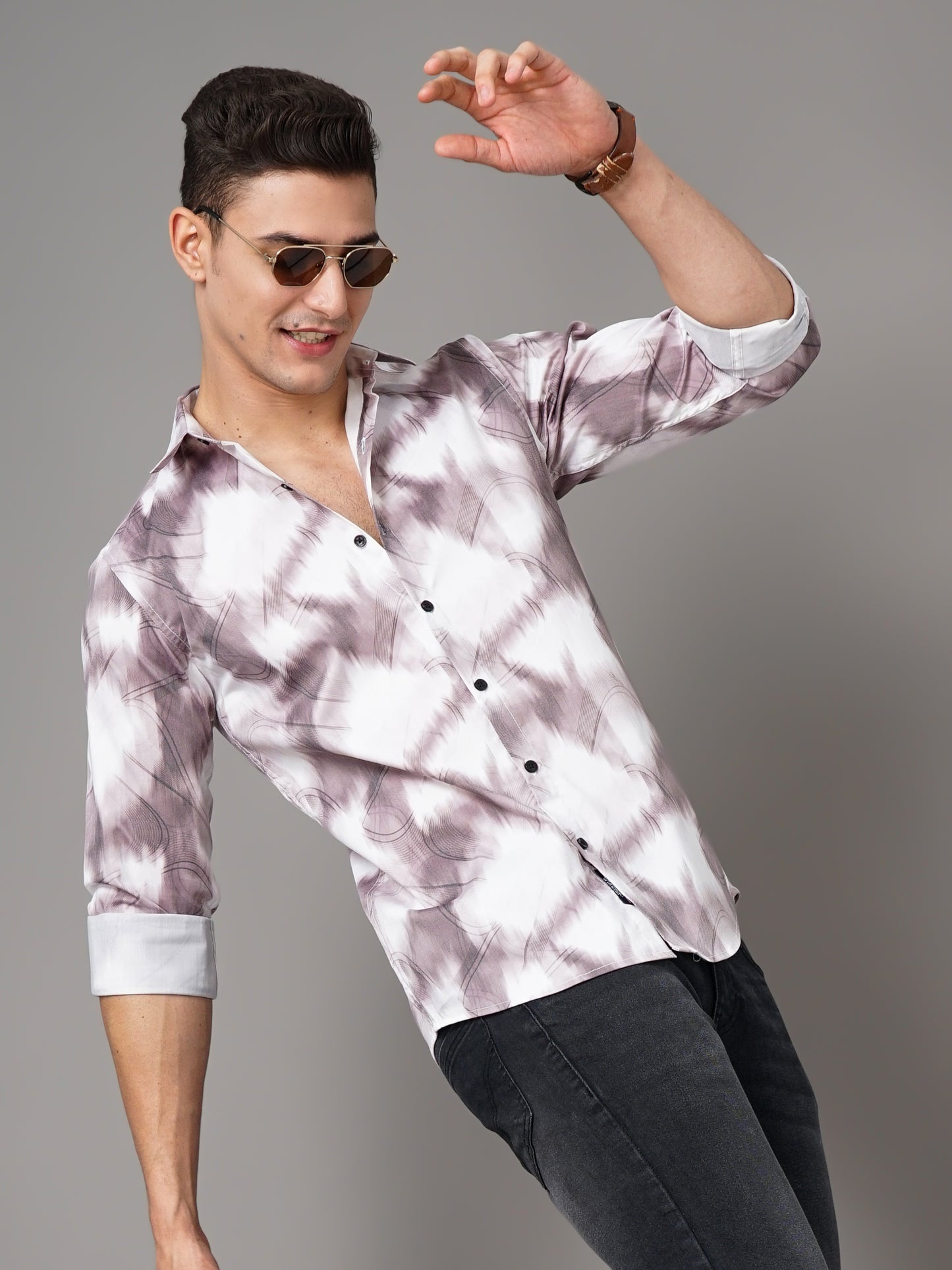 Swirl White-Brown Printed Shirt