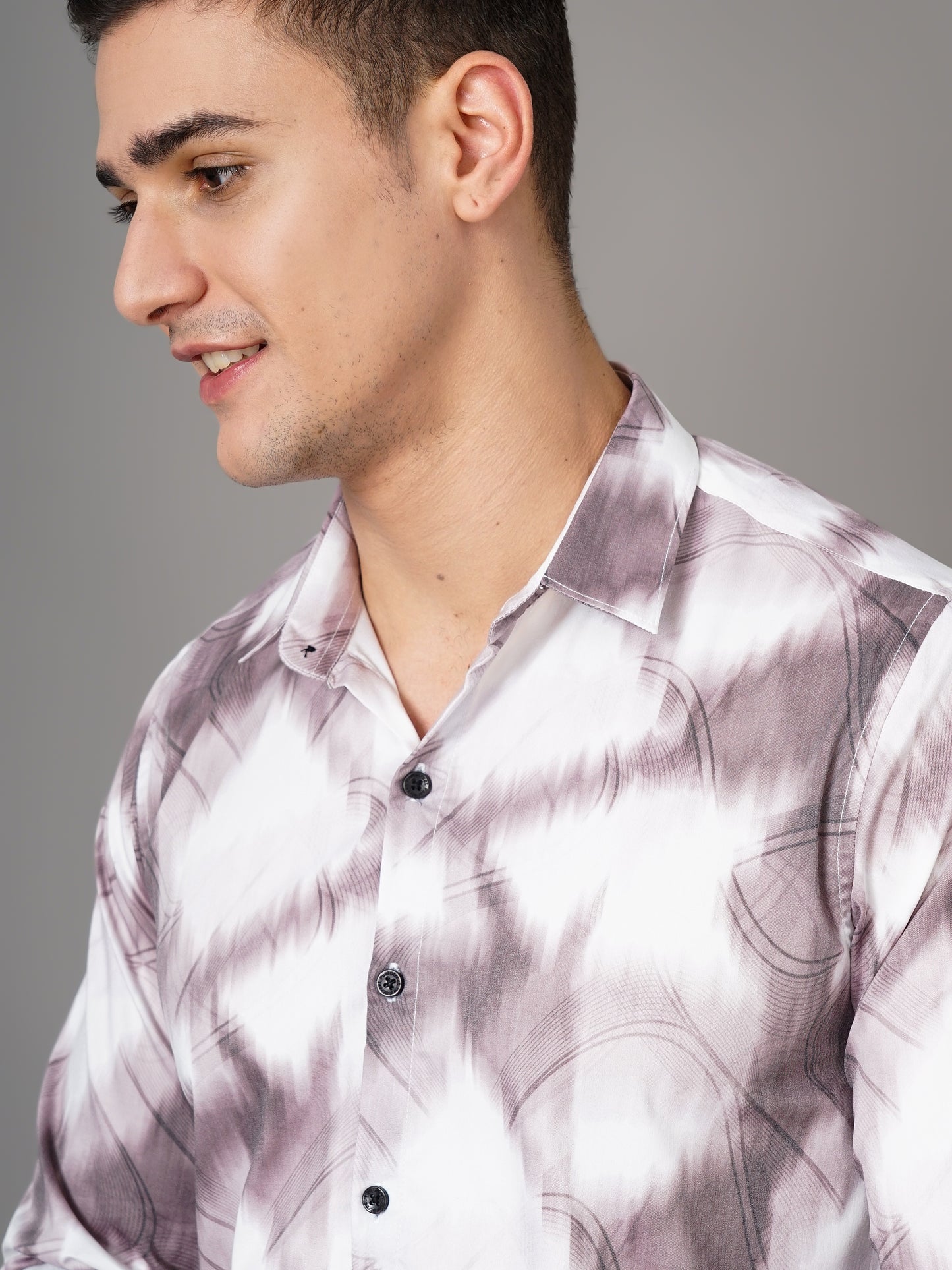 Swirl White-Brown Printed Shirt