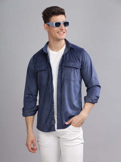 Double Pocket Blue Cord Shirt