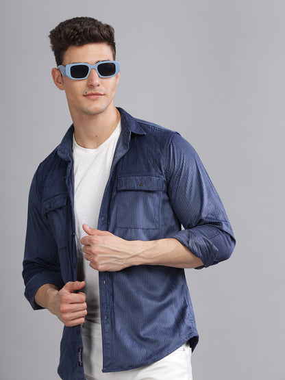 Double Pocket Blue Cord Shirt