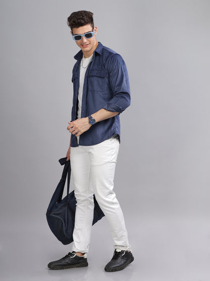 Double Pocket Blue Cord Shirt