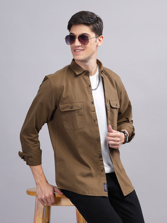 Solid Brown Cargo Shirt