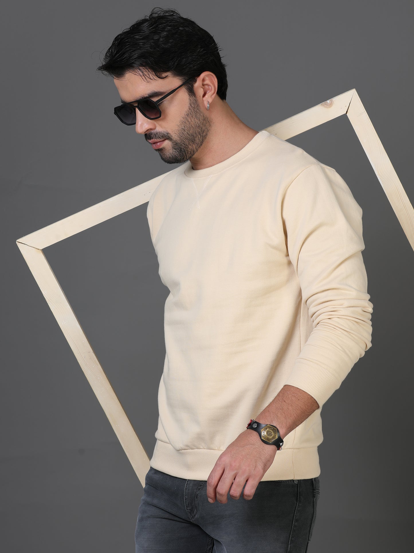 Cream Plain Sweatshirt